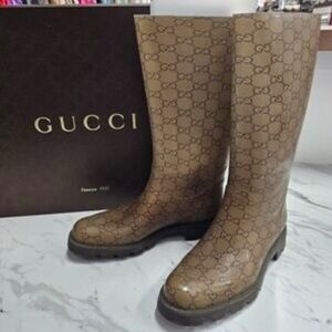 Gucci Women's Brown Monogram Rain Boots